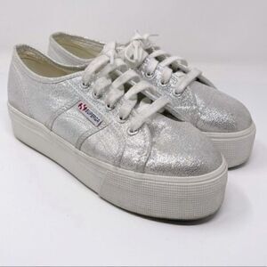 Superga unisex platforms metallic sparkle silver Usa M 6 Usa W 7.5 BoxE
